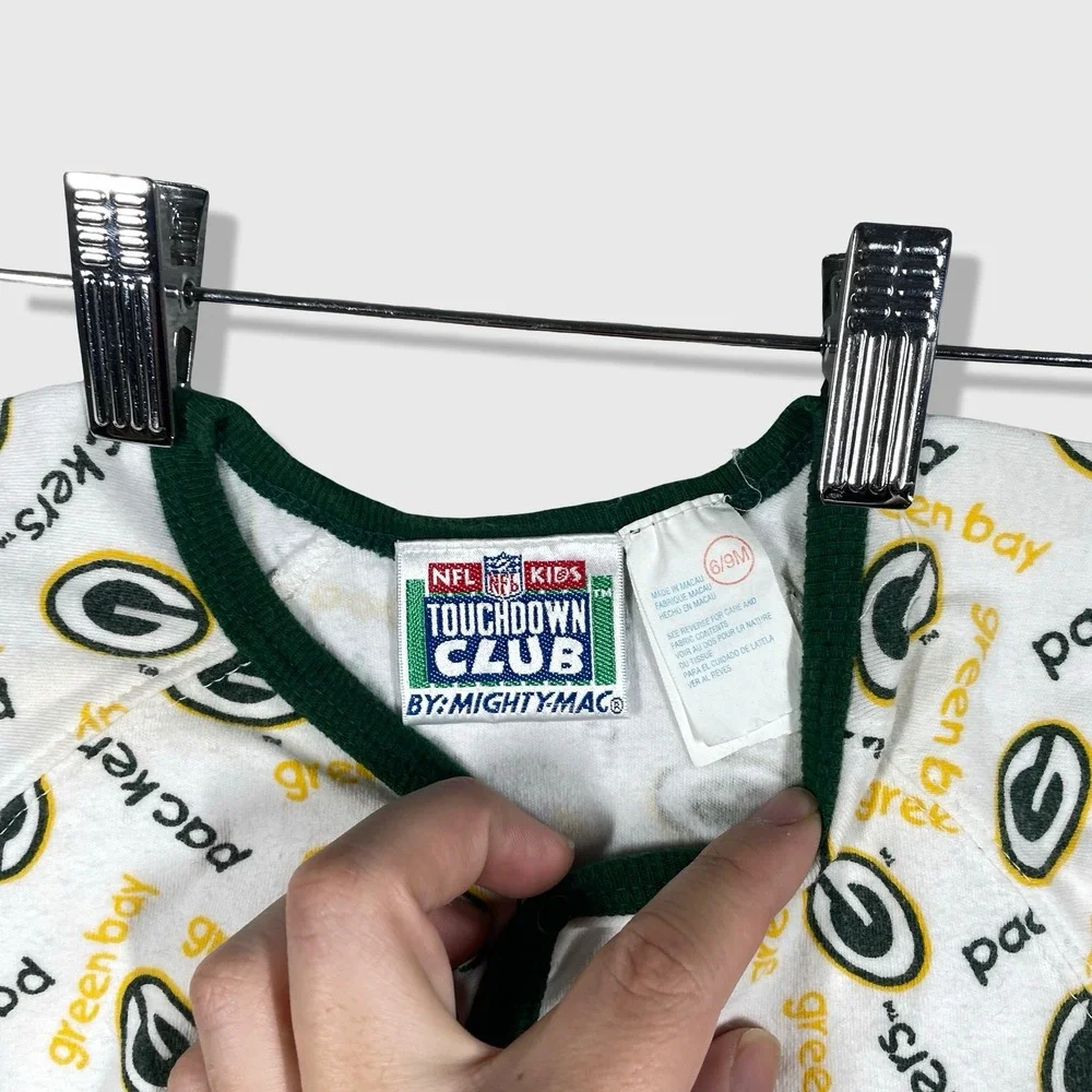 Mighty Mac‎ Green Bay Packers Bodysuit Baby 6-9M White Green NFL Football Sporty